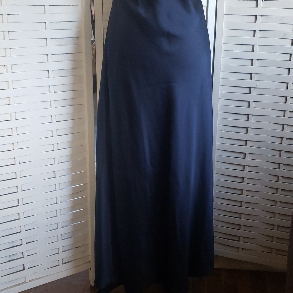 Jason Wu Elegant Navy Blue Satin Maxi Dress Size L - Picture 3 of 7